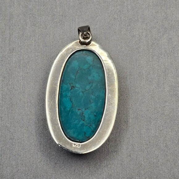 Southwestern 925 Sterling Silver Turquoise Pendant 1.75" Oval Cabochon 9.54g - Picture 5 of 8